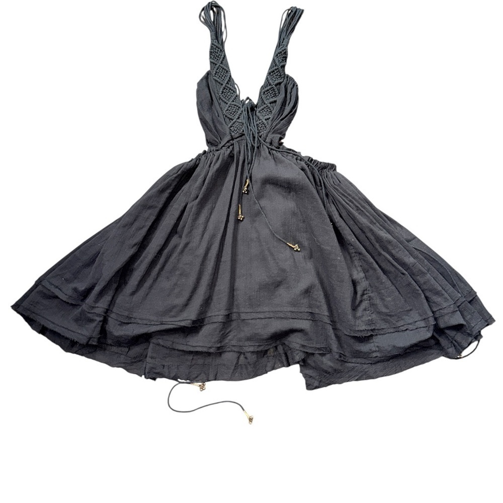 Free People Macrame Halter Black Mini Dress M - Picture 5 of 8